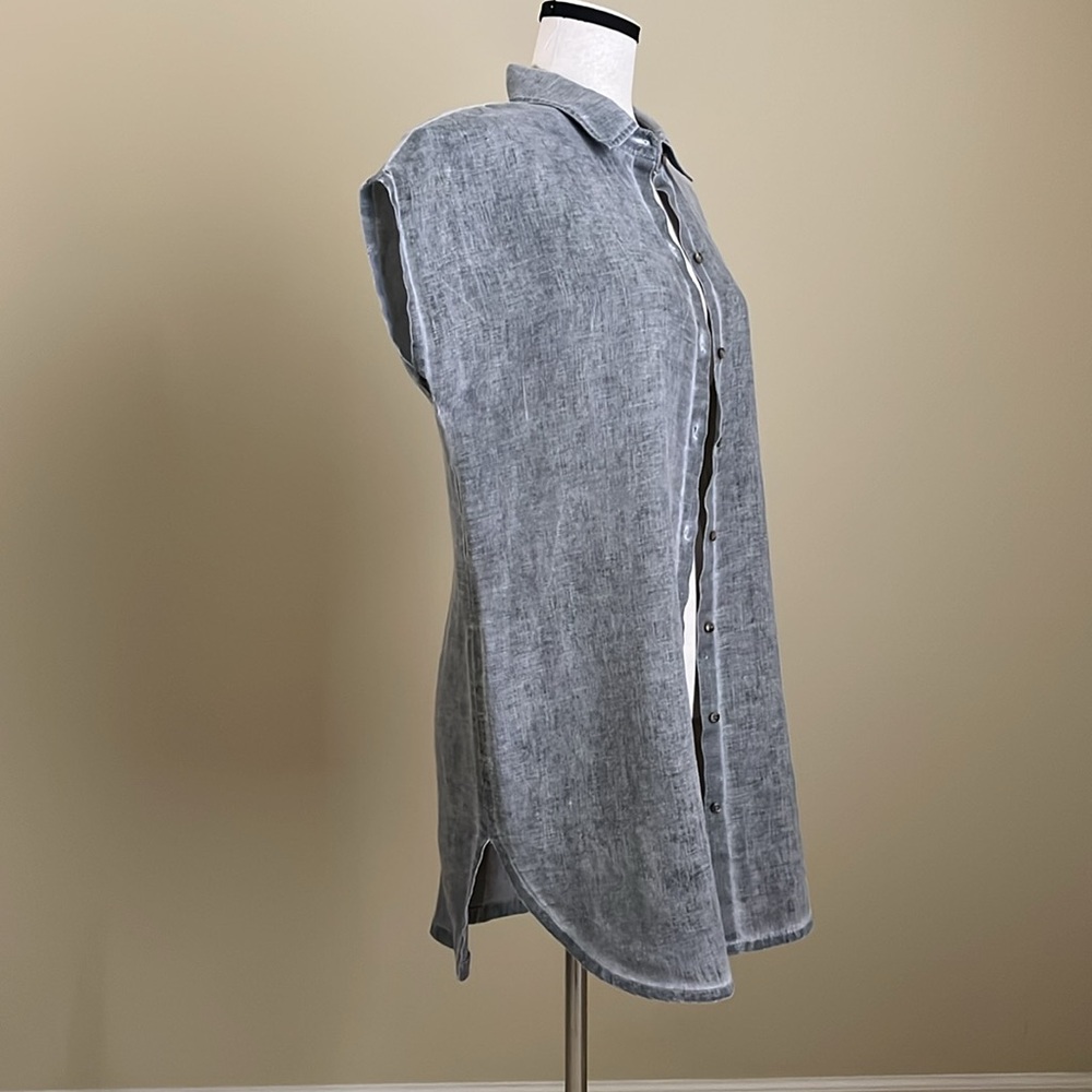 XCVI - 100% Linen Tunic Shirt Dress - Stonewashed Gray - Small